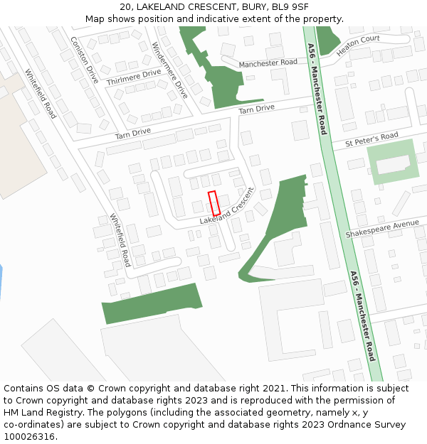 20, LAKELAND CRESCENT, BURY, BL9 9SF: Location map and indicative extent of plot