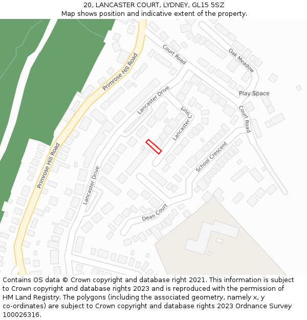 20, LANCASTER COURT, LYDNEY, GL15 5SZ: Location map and indicative extent of plot