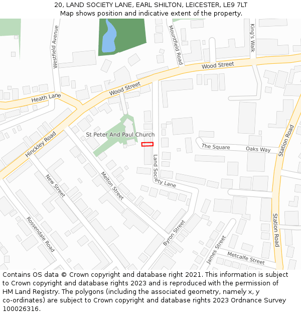 20, LAND SOCIETY LANE, EARL SHILTON, LEICESTER, LE9 7LT: Location map and indicative extent of plot