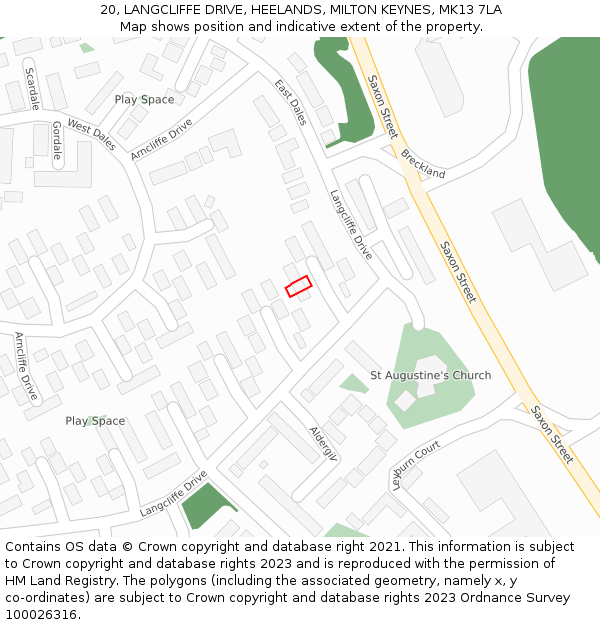 20, LANGCLIFFE DRIVE, HEELANDS, MILTON KEYNES, MK13 7LA: Location map and indicative extent of plot