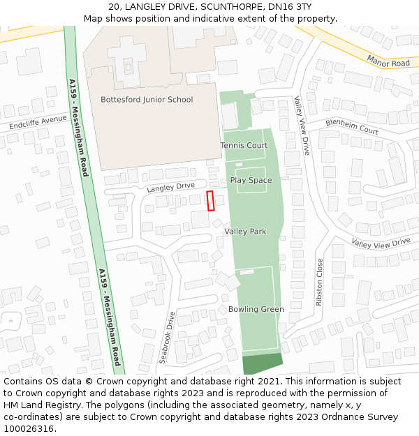 20, LANGLEY DRIVE, SCUNTHORPE, DN16 3TY: Location map and indicative extent of plot