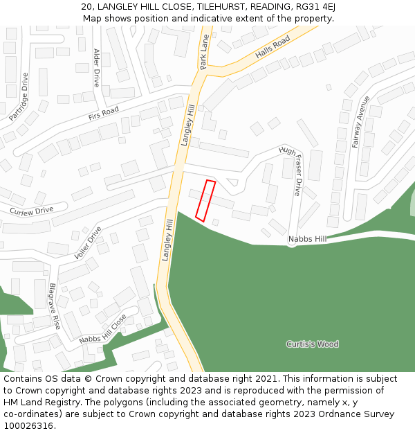 20, LANGLEY HILL CLOSE, TILEHURST, READING, RG31 4EJ: Location map and indicative extent of plot