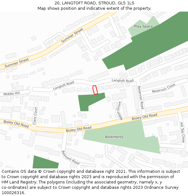 20, LANGTOFT ROAD, STROUD, GL5 1LS: Location map and indicative extent of plot