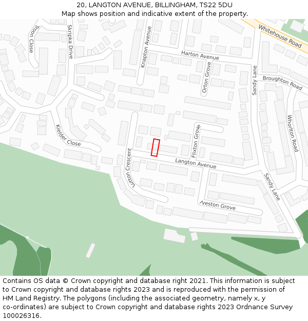 20, LANGTON AVENUE, BILLINGHAM, TS22 5DU: Location map and indicative extent of plot