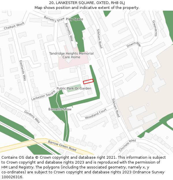 20, LANKESTER SQUARE, OXTED, RH8 0LJ: Location map and indicative extent of plot
