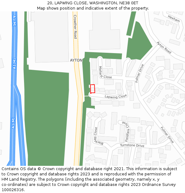 20, LAPWING CLOSE, WASHINGTON, NE38 0ET: Location map and indicative extent of plot