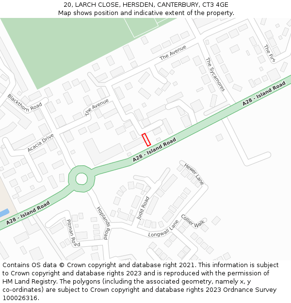 20, LARCH CLOSE, HERSDEN, CANTERBURY, CT3 4GE: Location map and indicative extent of plot