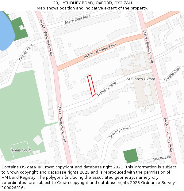 20, LATHBURY ROAD, OXFORD, OX2 7AU: Location map and indicative extent of plot