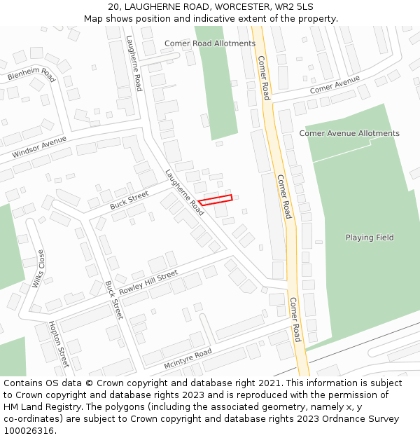 20, LAUGHERNE ROAD, WORCESTER, WR2 5LS: Location map and indicative extent of plot