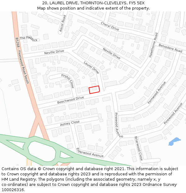 20, LAUREL DRIVE, THORNTON-CLEVELEYS, FY5 5EX: Location map and indicative extent of plot