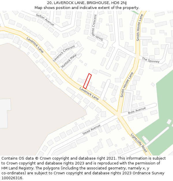 20, LAVEROCK LANE, BRIGHOUSE, HD6 2NJ: Location map and indicative extent of plot