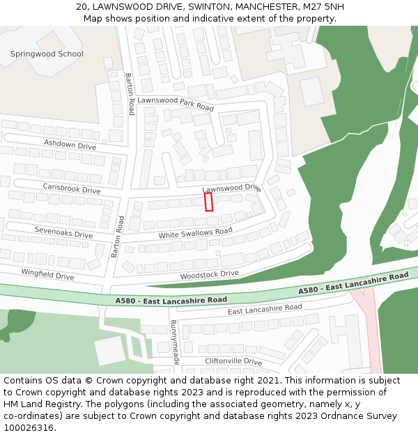 20, LAWNSWOOD DRIVE, SWINTON, MANCHESTER, M27 5NH: Location map and indicative extent of plot