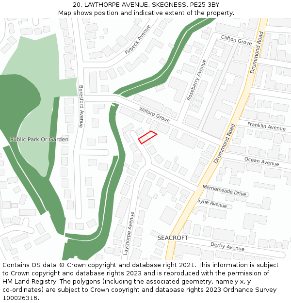 20, LAYTHORPE AVENUE, SKEGNESS, PE25 3BY: Location map and indicative extent of plot