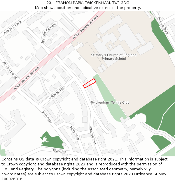 20, LEBANON PARK, TWICKENHAM, TW1 3DG: Location map and indicative extent of plot