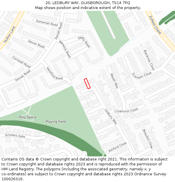 20, LEDBURY WAY, GUISBOROUGH, TS14 7PQ: Location map and indicative extent of plot