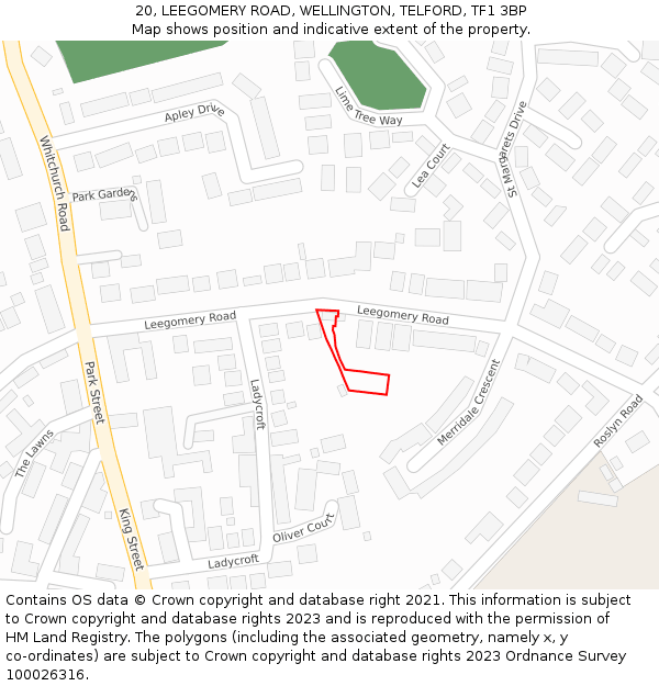 20, LEEGOMERY ROAD, WELLINGTON, TELFORD, TF1 3BP: Location map and indicative extent of plot