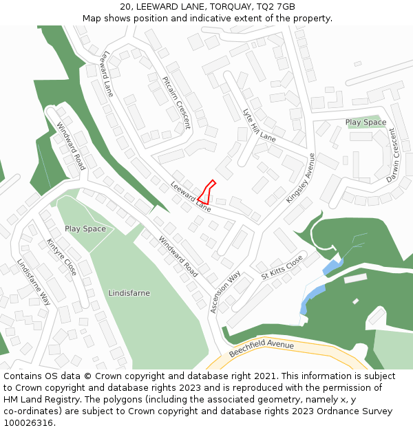 20, LEEWARD LANE, TORQUAY, TQ2 7GB: Location map and indicative extent of plot