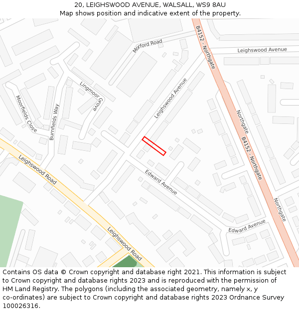 20, LEIGHSWOOD AVENUE, WALSALL, WS9 8AU: Location map and indicative extent of plot