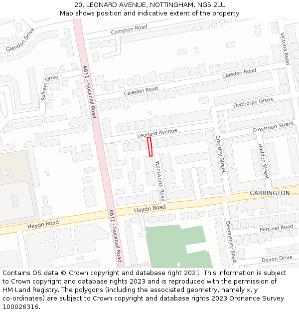 20, LEONARD AVENUE, NOTTINGHAM, NG5 2LU: Location map and indicative extent of plot