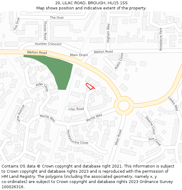 20, LILAC ROAD, BROUGH, HU15 1SS: Location map and indicative extent of plot