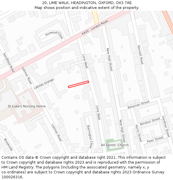 20, LIME WALK, HEADINGTON, OXFORD, OX3 7AE: Location map and indicative extent of plot