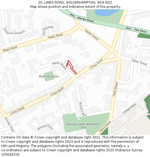 20, LIMES ROAD, WOLVERHAMPTON, WV6 8QZ: Location map and indicative extent of plot