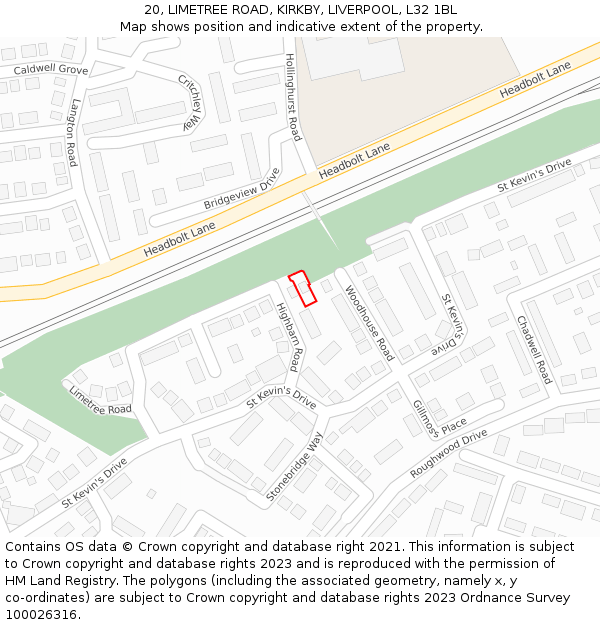 20, LIMETREE ROAD, KIRKBY, LIVERPOOL, L32 1BL: Location map and indicative extent of plot