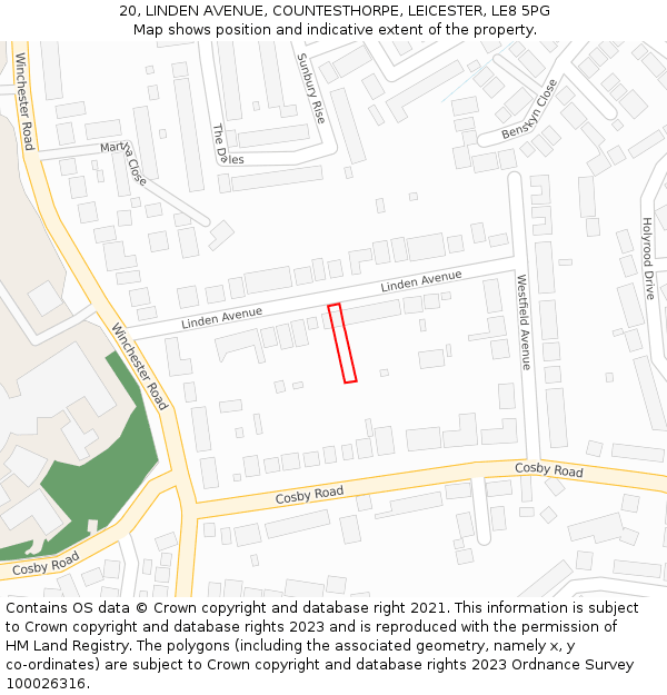 20, LINDEN AVENUE, COUNTESTHORPE, LEICESTER, LE8 5PG: Location map and indicative extent of plot