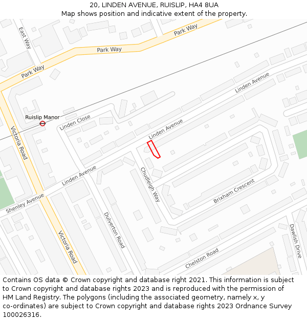 20, LINDEN AVENUE, RUISLIP, HA4 8UA: Location map and indicative extent of plot