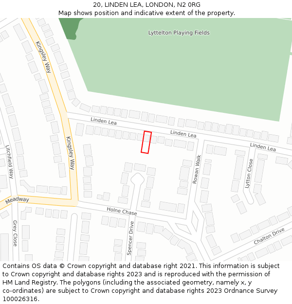 20, LINDEN LEA, LONDON, N2 0RG: Location map and indicative extent of plot