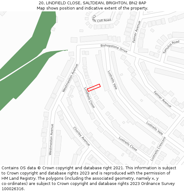 20, LINDFIELD CLOSE, SALTDEAN, BRIGHTON, BN2 8AP: Location map and indicative extent of plot