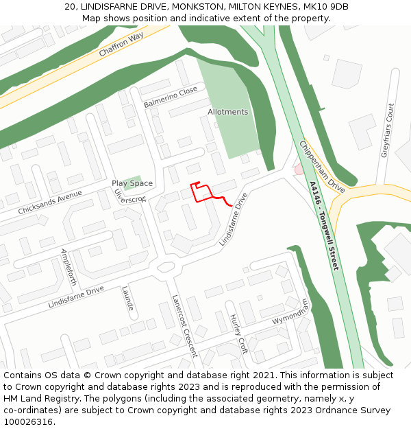 20, LINDISFARNE DRIVE, MONKSTON, MILTON KEYNES, MK10 9DB: Location map and indicative extent of plot