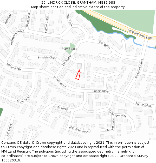 20, LINDRICK CLOSE, GRANTHAM, NG31 9SS: Location map and indicative extent of plot