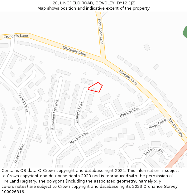 20, LINGFIELD ROAD, BEWDLEY, DY12 1JZ: Location map and indicative extent of plot