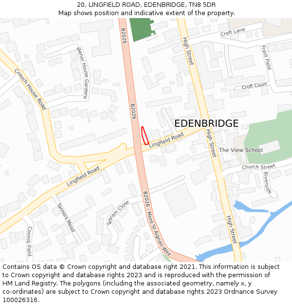 20, LINGFIELD ROAD, EDENBRIDGE, TN8 5DR: Location map and indicative extent of plot