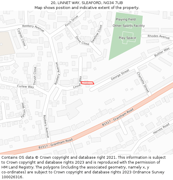 20, LINNET WAY, SLEAFORD, NG34 7UB: Location map and indicative extent of plot