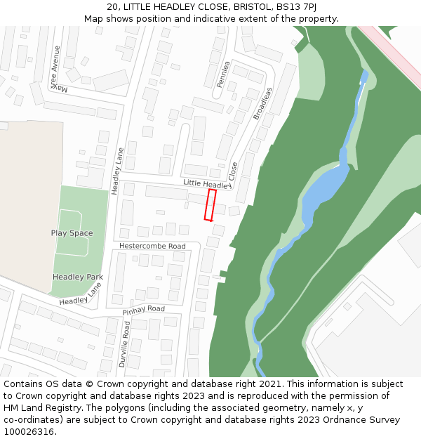 20, LITTLE HEADLEY CLOSE, BRISTOL, BS13 7PJ: Location map and indicative extent of plot