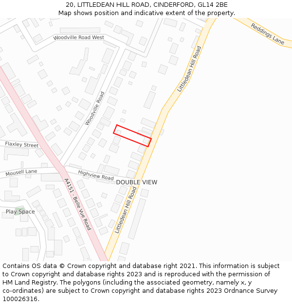 20, LITTLEDEAN HILL ROAD, CINDERFORD, GL14 2BE: Location map and indicative extent of plot