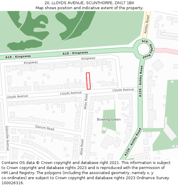 20, LLOYDS AVENUE, SCUNTHORPE, DN17 1BX: Location map and indicative extent of plot