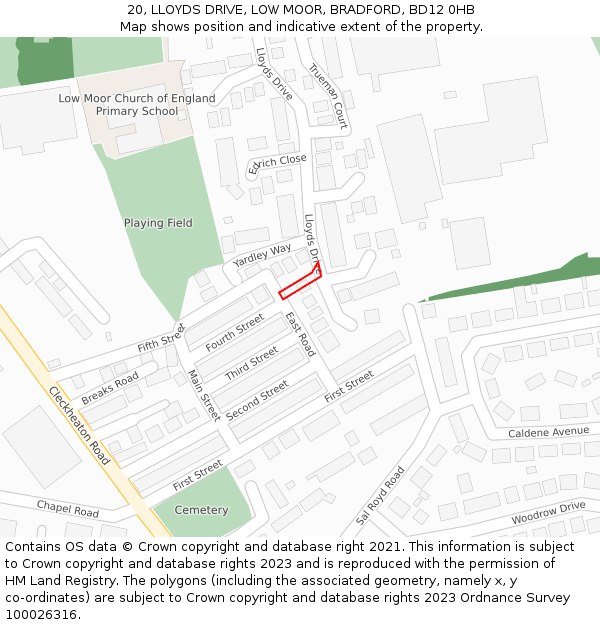 20, LLOYDS DRIVE, LOW MOOR, BRADFORD, BD12 0HB: Location map and indicative extent of plot