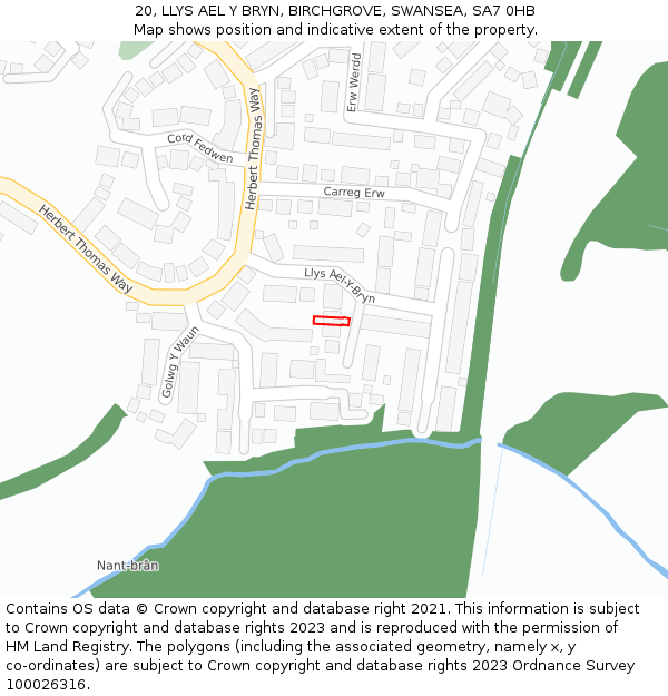 20, LLYS AEL Y BRYN, BIRCHGROVE, SWANSEA, SA7 0HB: Location map and indicative extent of plot