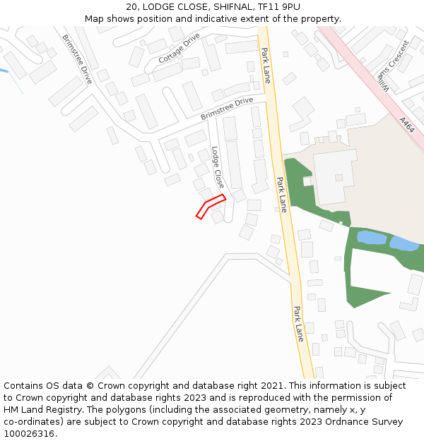 20, LODGE CLOSE, SHIFNAL, TF11 9PU: Location map and indicative extent of plot