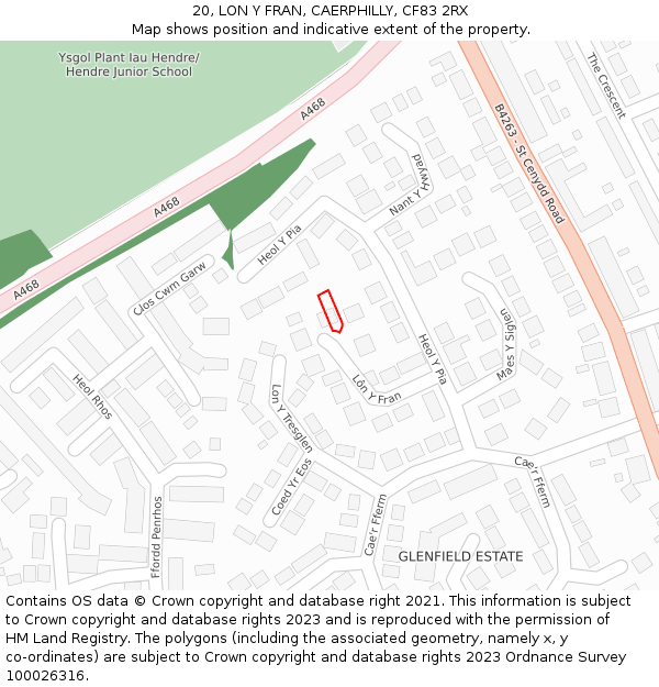 20, LON Y FRAN, CAERPHILLY, CF83 2RX: Location map and indicative extent of plot