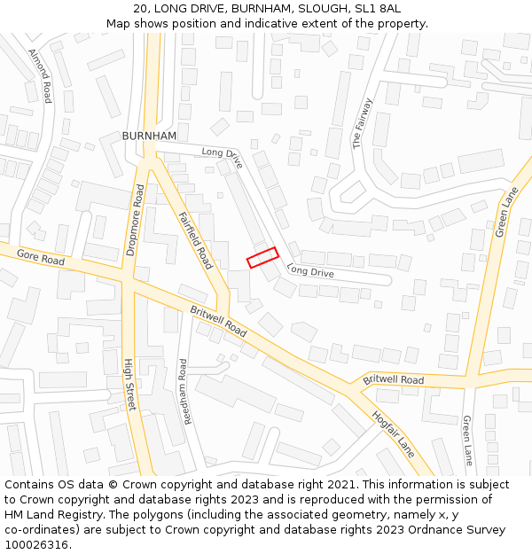 20, LONG DRIVE, BURNHAM, SLOUGH, SL1 8AL: Location map and indicative extent of plot