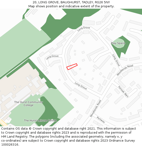 20, LONG GROVE, BAUGHURST, TADLEY, RG26 5NY: Location map and indicative extent of plot