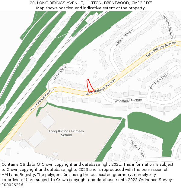 20, LONG RIDINGS AVENUE, HUTTON, BRENTWOOD, CM13 1DZ: Location map and indicative extent of plot