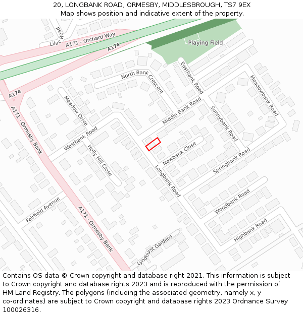 20, LONGBANK ROAD, ORMESBY, MIDDLESBROUGH, TS7 9EX: Location map and indicative extent of plot