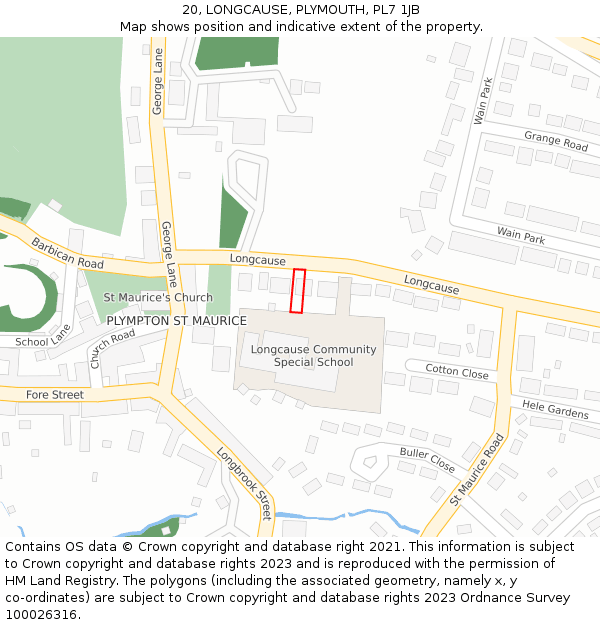 20, LONGCAUSE, PLYMOUTH, PL7 1JB: Location map and indicative extent of plot