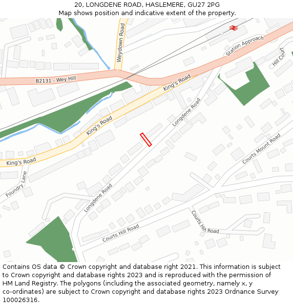 20, LONGDENE ROAD, HASLEMERE, GU27 2PG: Location map and indicative extent of plot