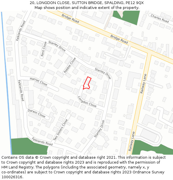 20, LONGDON CLOSE, SUTTON BRIDGE, SPALDING, PE12 9QX: Location map and indicative extent of plot